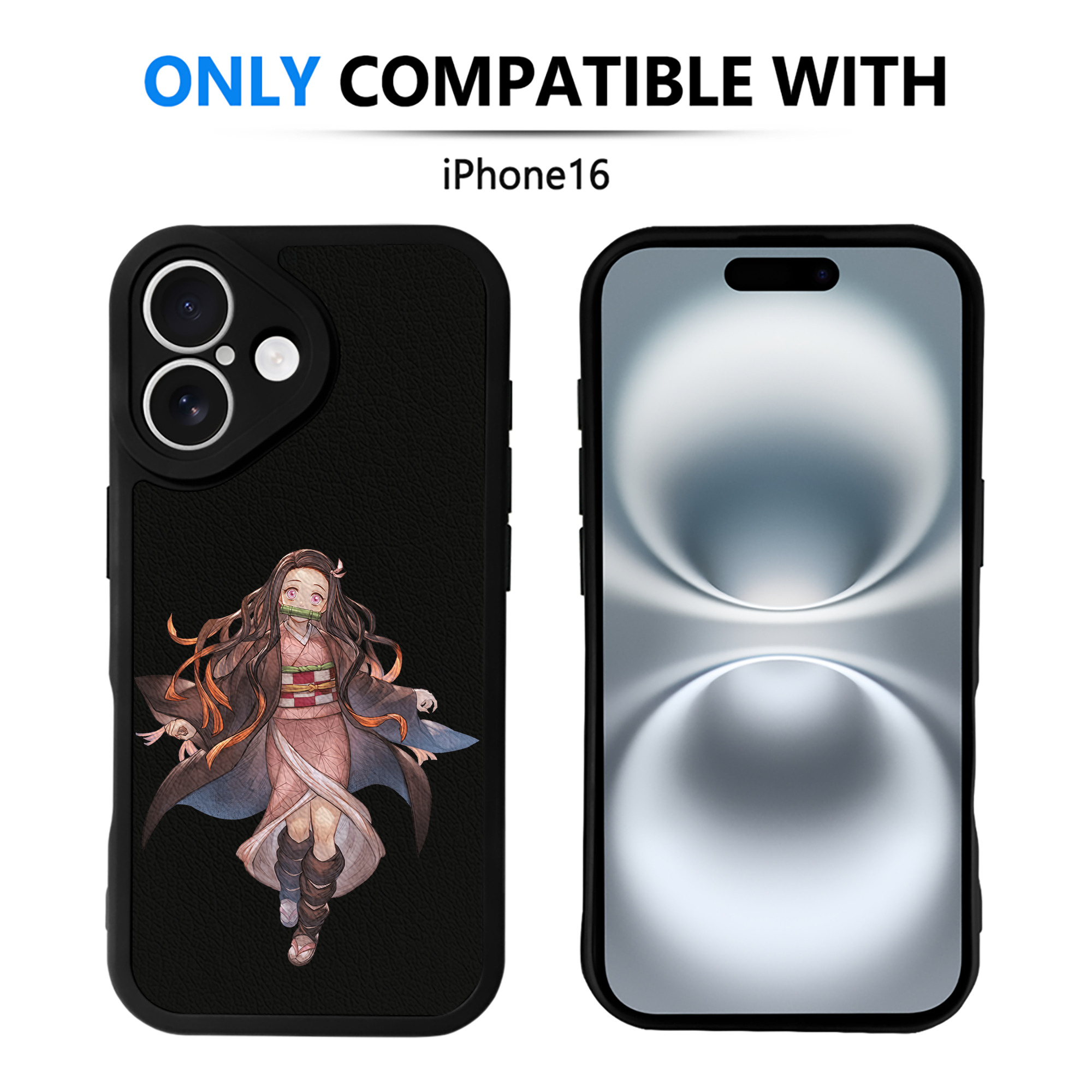 （画像用） 鬼滅の刃（きめつのやいば）竈門 禰󠄀豆子／かまど ねずこ Kamado Nezuko 【iPhone 16シリーズ対応】シリコンスマホケース（レザー調） 材質：シリコン